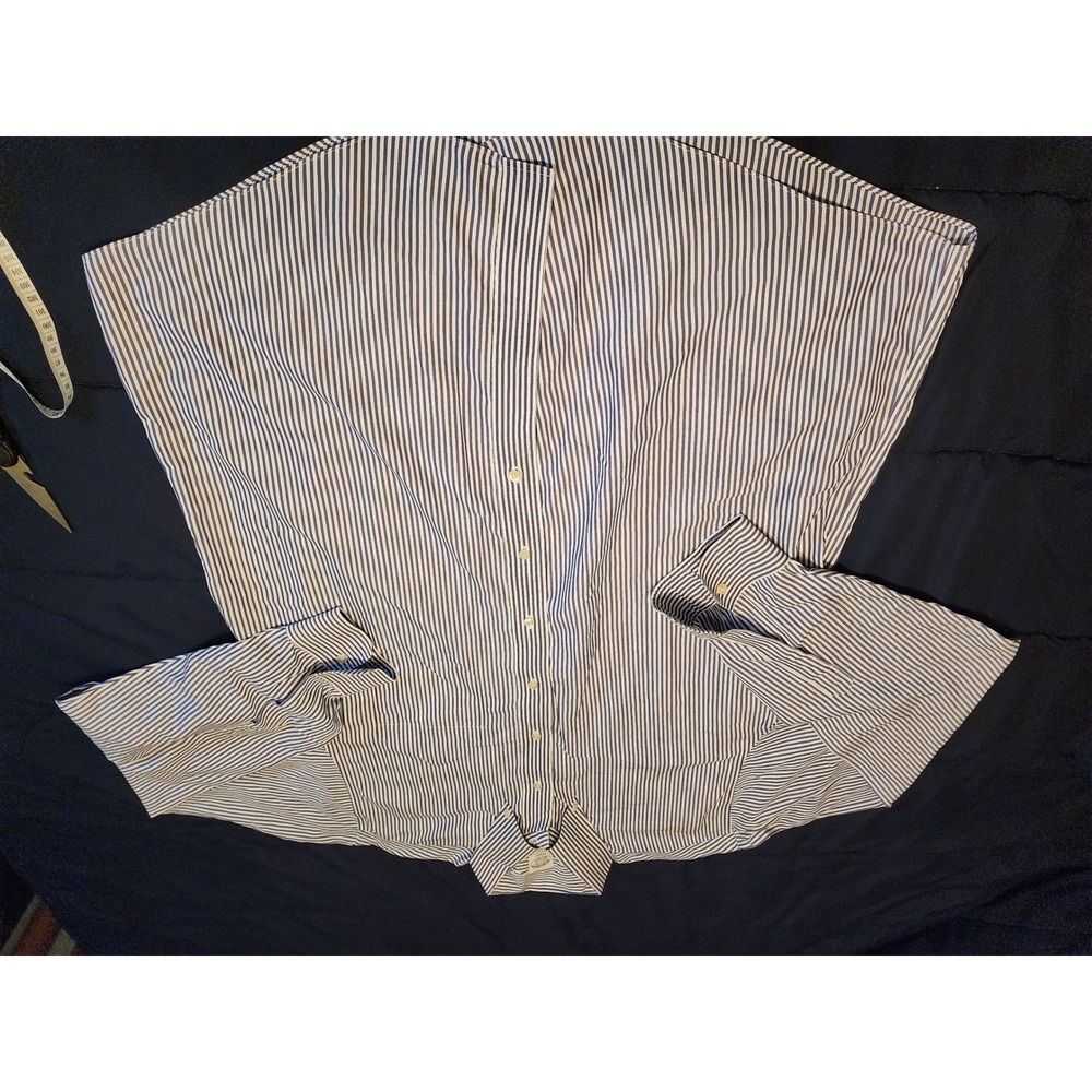 Brooks Brothers Regent Non-Iron Shirt Men 17.5 36 Blue White Stripe Supima Coton